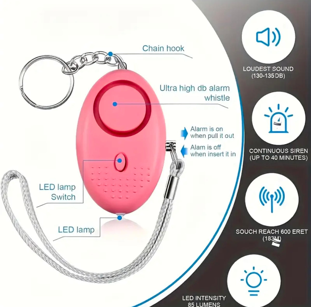 Self-defense alarm and led light